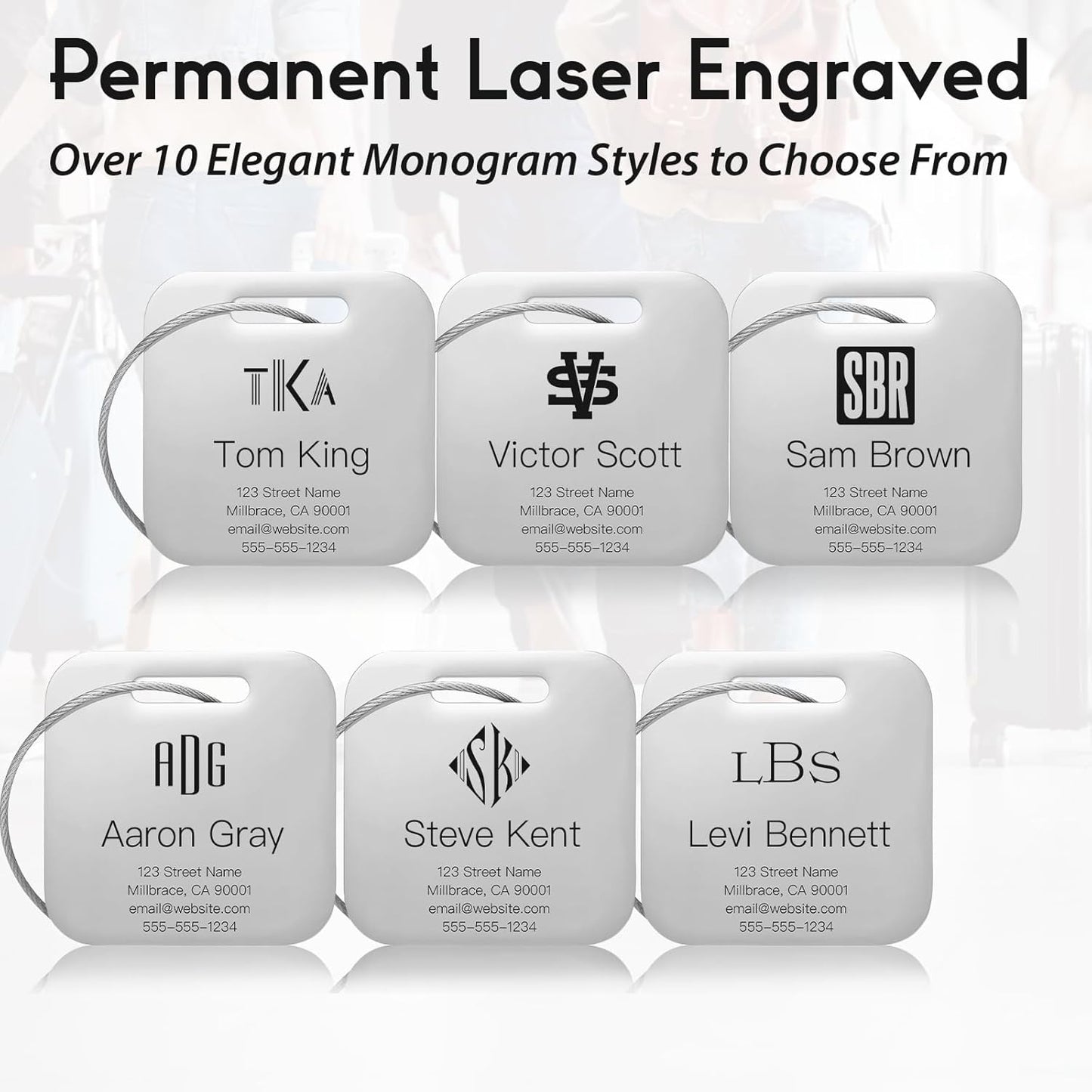 Personalized Luggage Tags for Suitcases - Stainless Steel Custom Luggage Tags for Backpacks & Bags, Sturdy, Waterproof & Heavy Duty (Silver/Square)