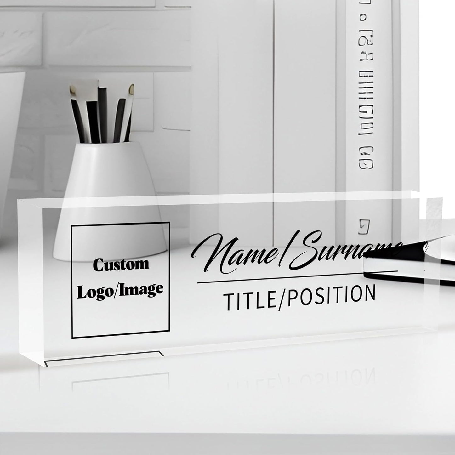Personalized Name Plate for Desk Custom Acrylic Desk Name Plate Custom Employee Appreciation Gifts Office Gifts for Women, Men, Boss, Coworkers, Teacher, Nurse (Logo/Image)
