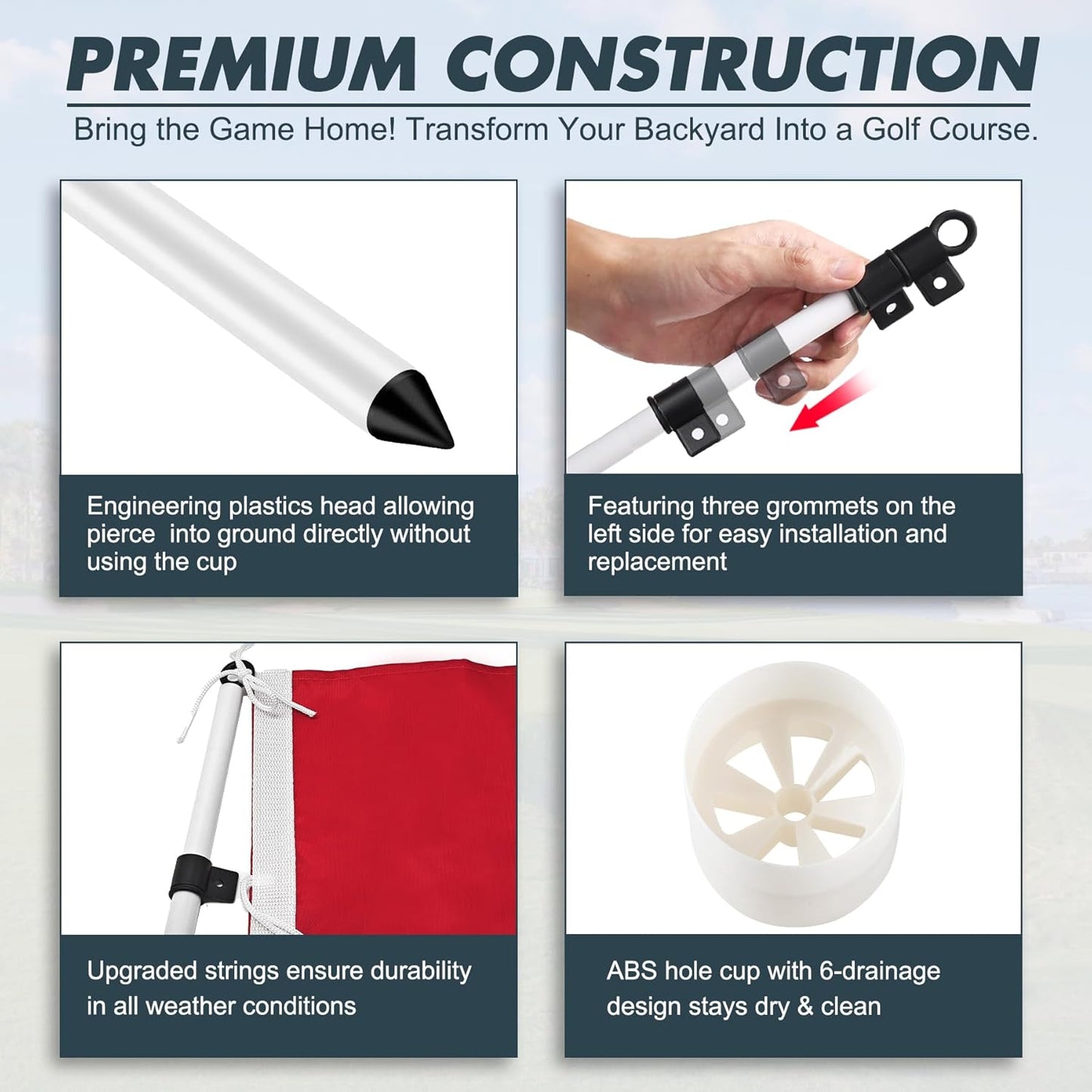 Golf Flagstick 6ft, 5-Section Design, ABS Hole Cup, 420D Nylon Flag for Backyard Practice Putting Green | Driving Range | Country Club, Gift for Golf Lovers