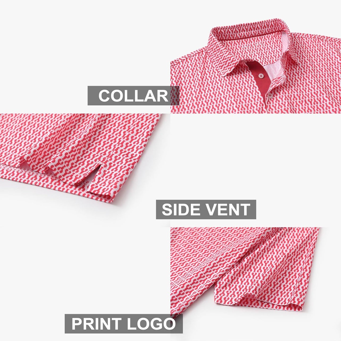 Golf Shirts for Men Dry Fit Short Sleeve Print Performance Moisture Wicking Polo Shirt