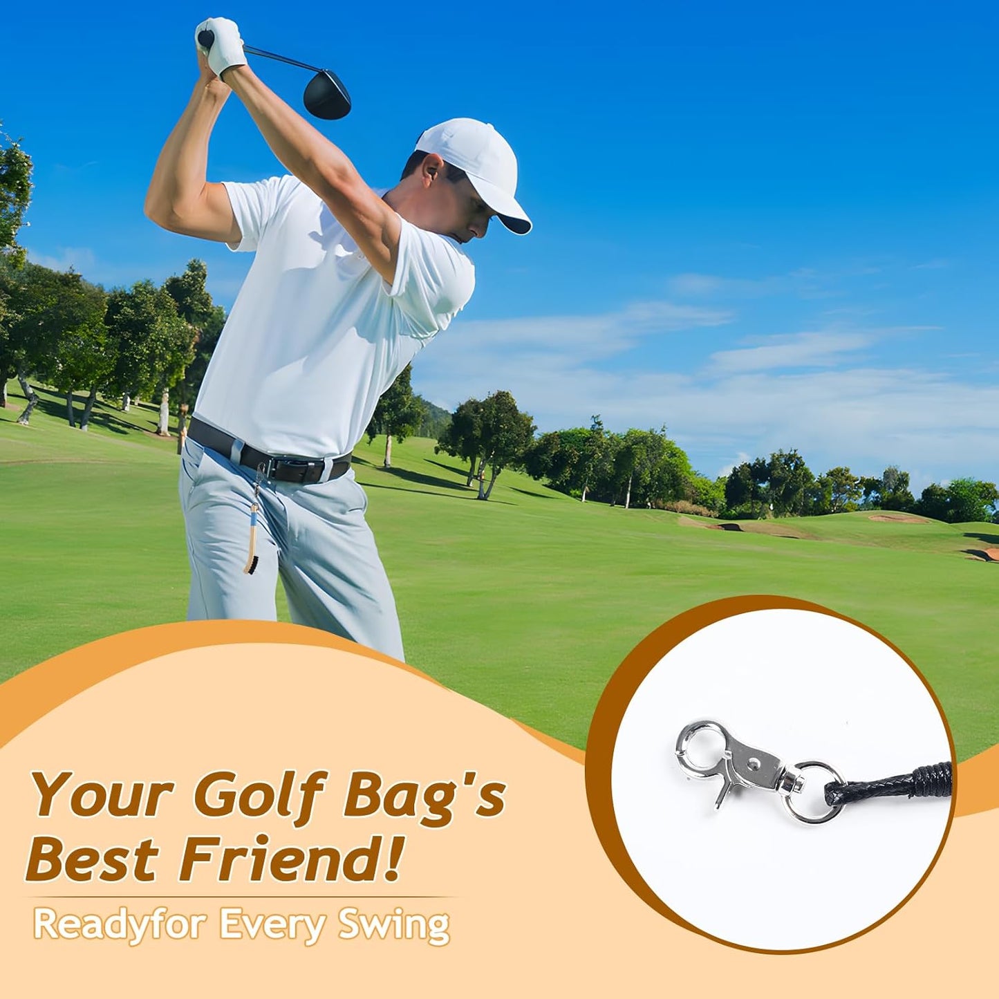 Pro Golf Club Cleaning Brush with Ergonomic Handle, Rope and Metal Clip, Heavy Duty Nylon Bristles Cleans Grooves Without Damaging Rod Face - Golf Accessories