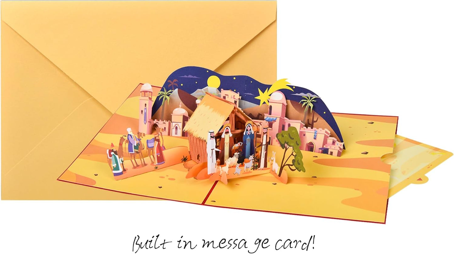 3D pop-up greeting card, hollowed out paper carving design,3D Desert Town Greeting Card - Sand Dune Town 3D Card Exotic Theme Paper Card suitable for sending greeting cards to him/her on special holidays - with envelope and blank label(Desert Town)