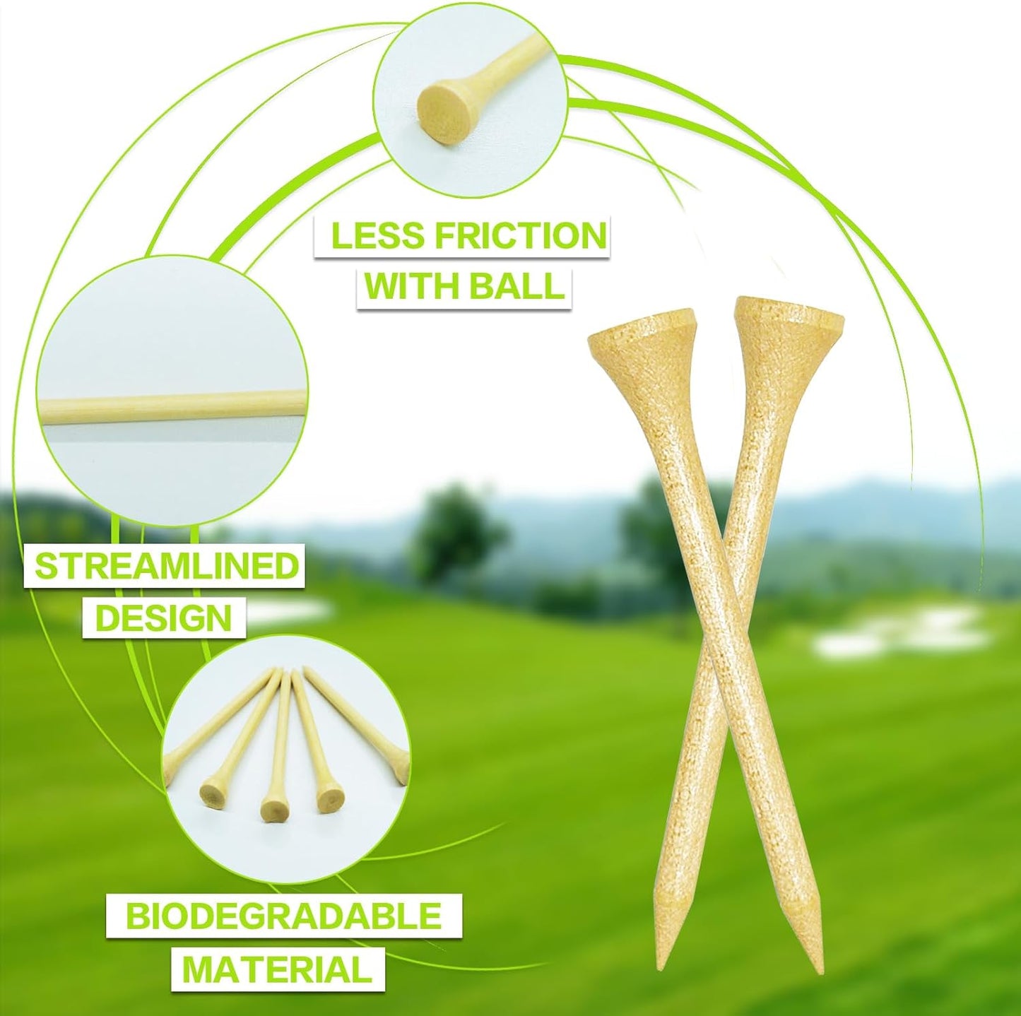 FINGER TEN Bamboo Golf Tees Wood 1 1/2 2 3/4 3 1/4 Inch Wooden Short Long Tee Color Bulk 250/500/1000/2000 Count for Men Women Kids in Red Pink USA Flag