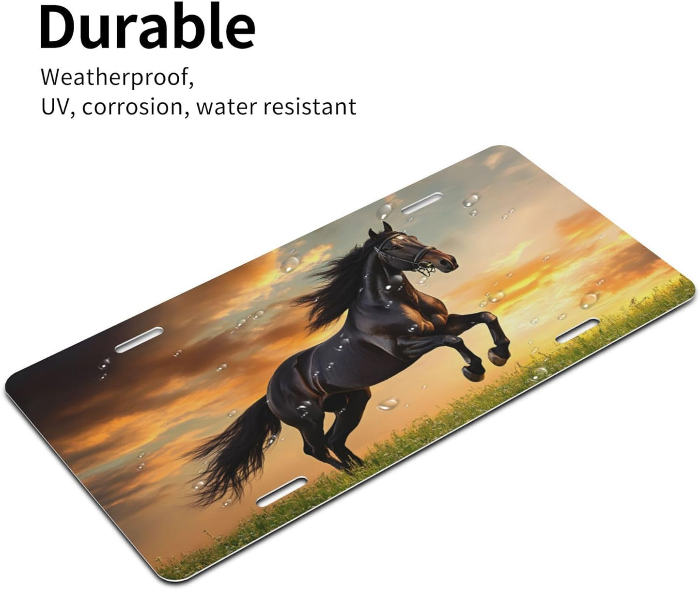 Front License Plate for Car Designs Running Black Animal Horse Stainless License Plate Cover Holder for Men Women Metal Aluminum Decorative Accessory Vanity Tag Standard 6 X 12 inch (4 Holes)