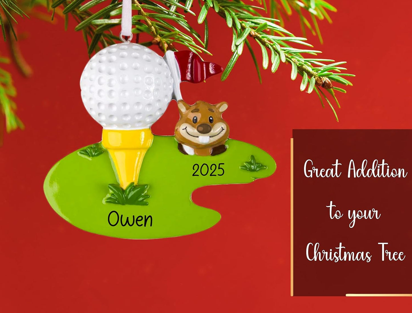 Personalized Golf Christmas Ornament 2025 - Free Customization | Golf Ball Squirrel and Flag Decoration for Xmas Tree | Golfing Keepsake Gift for Golfer & Golf Player - Custom Name & Year