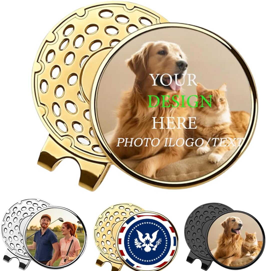 Custom Golf Ball Markers Hat Clip, Personalized Magnetic Hat Clip with Photo, Customized Ball Marker with Photo or Logo or Text for Golf Lovers, Retirement Beginners Gift