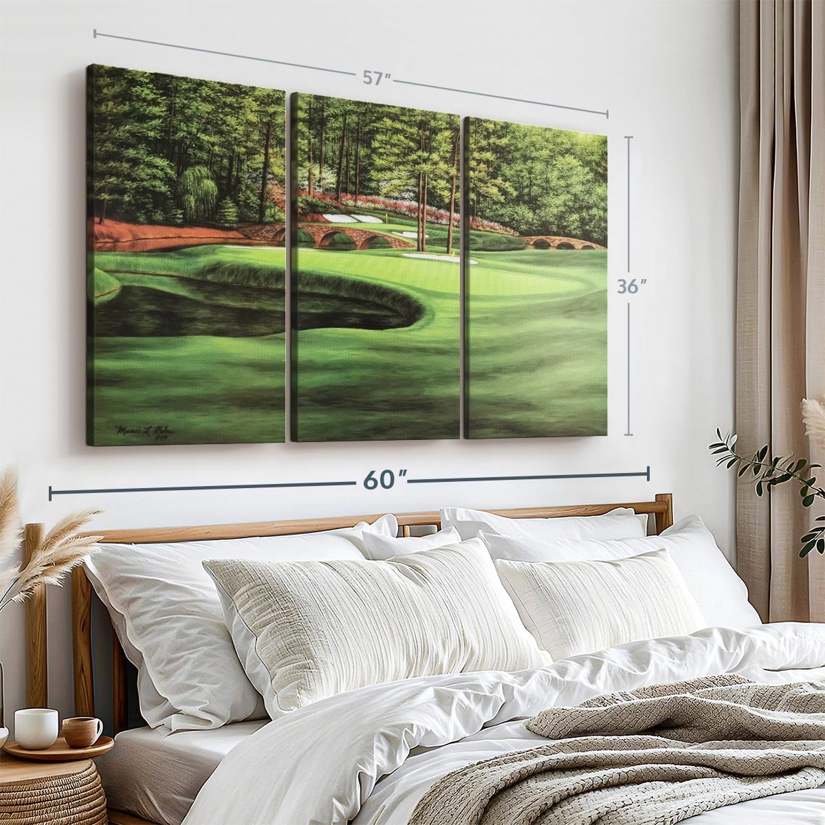 ElephantStock Augusta National 11th Hole I Wall Art - Horizontal Canvas - 3-Piece Living Room Wall Decor - Painting Sports Canvas Print - Green and Brown Decor for Wall by Marci Rule - 57" X 36"