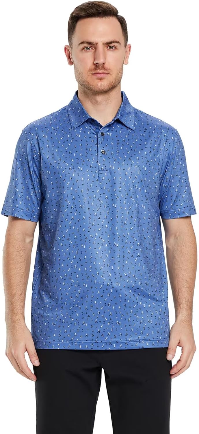 Golf Shirts for Men Dry Fit Short Sleeve Print Performance Moisture Wicking Polo Shirt