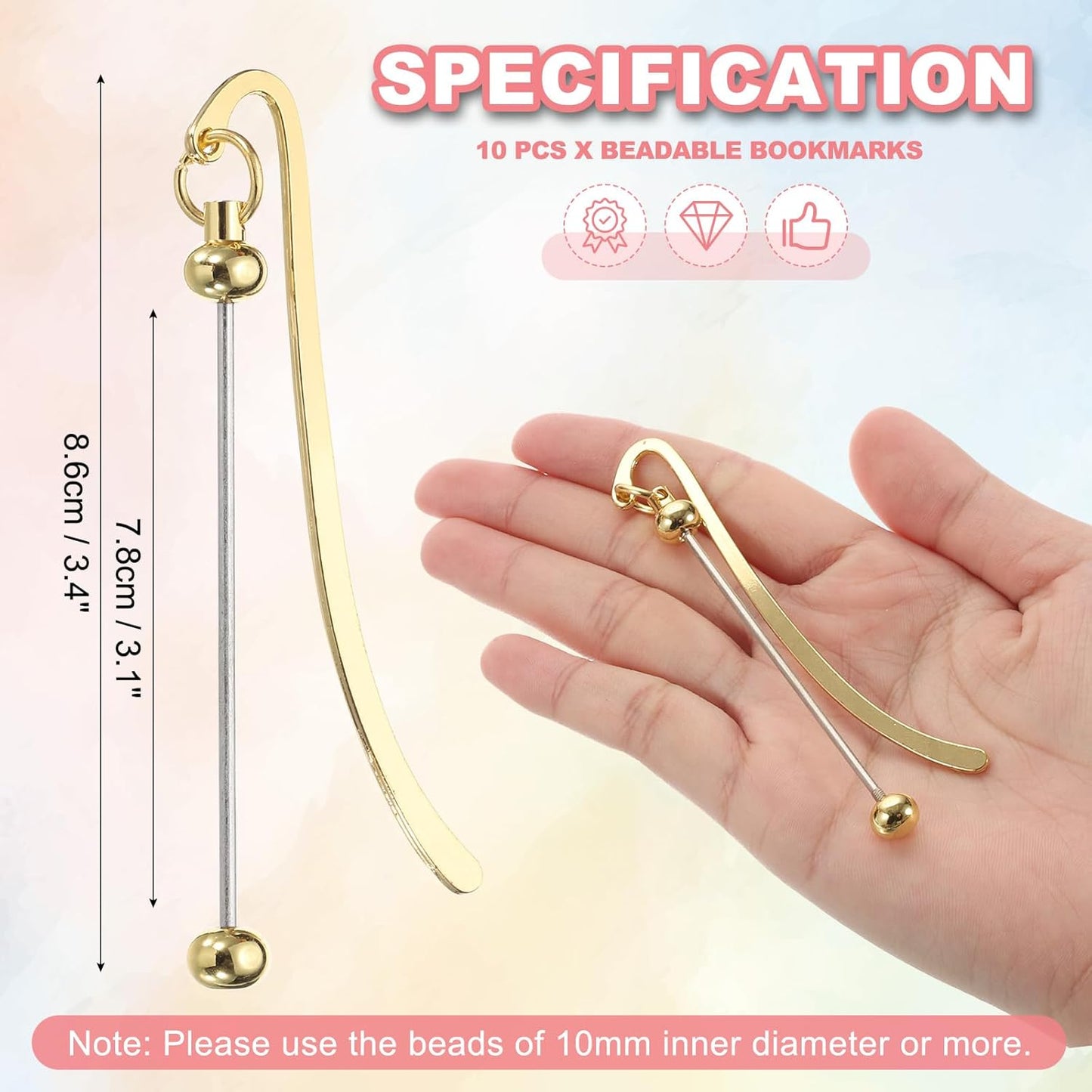 PATIKIL Beadable Bookmarks, 10 Pcs Beaded Bookmark DIY Metal Blank Bar Bulk for Bookmark DIY Making Craft, Beading Pendant Charm, Gold Tone