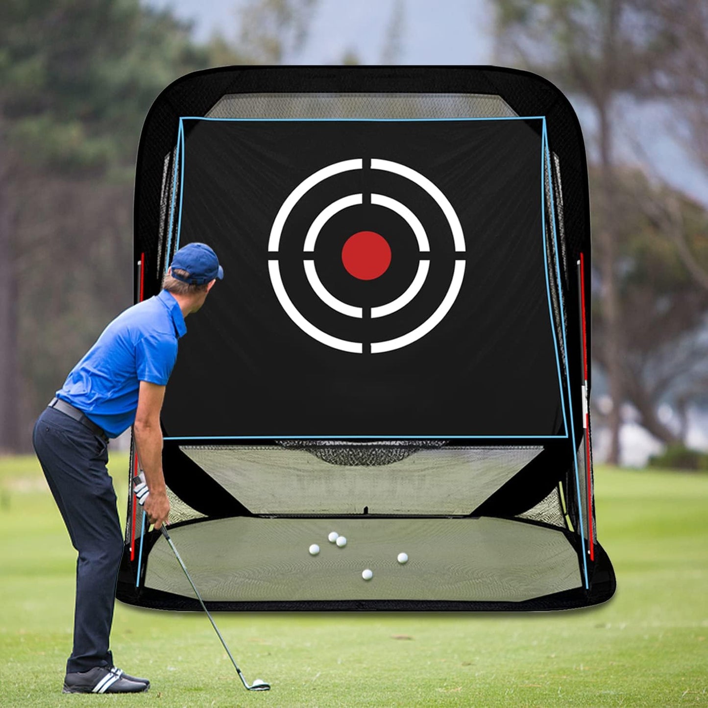 Pop Up Golf Net - 8x7x7ft Heavy Duty Portable Driving Hitting Practice Equipment for Backyard Indoor Outdoor with Target & Carry Bag