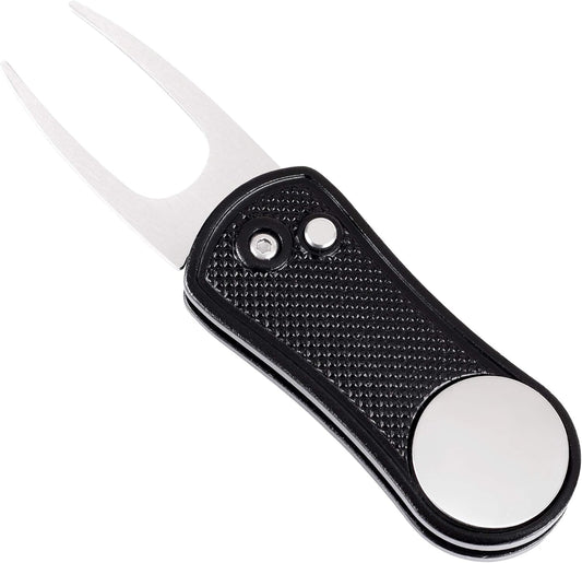 Mile High Life Golf Divot Repair Tool, All Metal Foldable Divot Tool with Pop-up Button & Magnetic Ball Marker