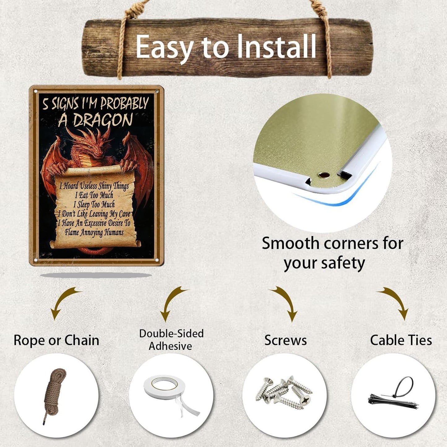 Vintage 5 Signs I’M Probably A Dragon Vertical Iron Metal Tin Sign 12x16 Inch Home Kitchen Garden Wall Decor