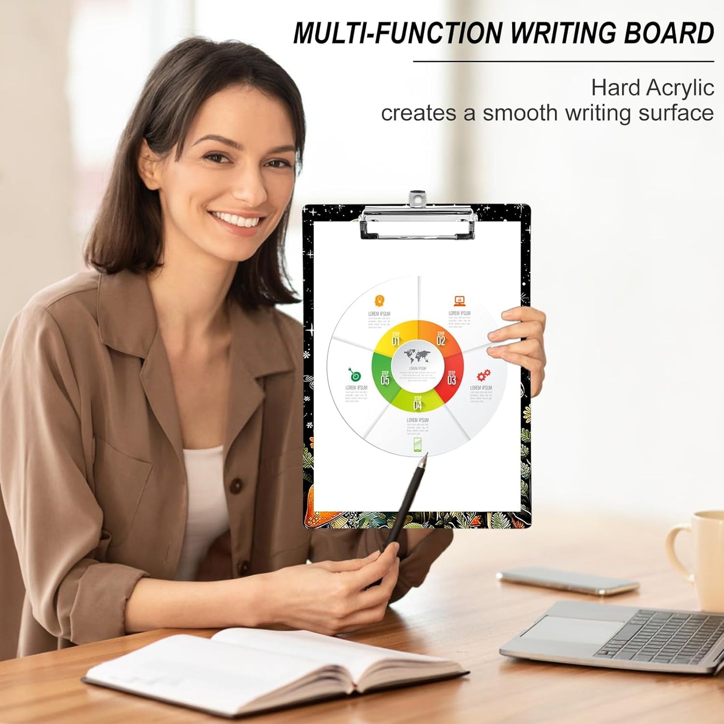 Plastic A4 Clipboards, Cute Fashion Clipboard Decorative, 12.2" x 8.7" Standard A4 Size Clipboards, Plastic Acrylic Clipboard for Teacher, Social Worker, Students,Women, Office Supplies(Mushroom)