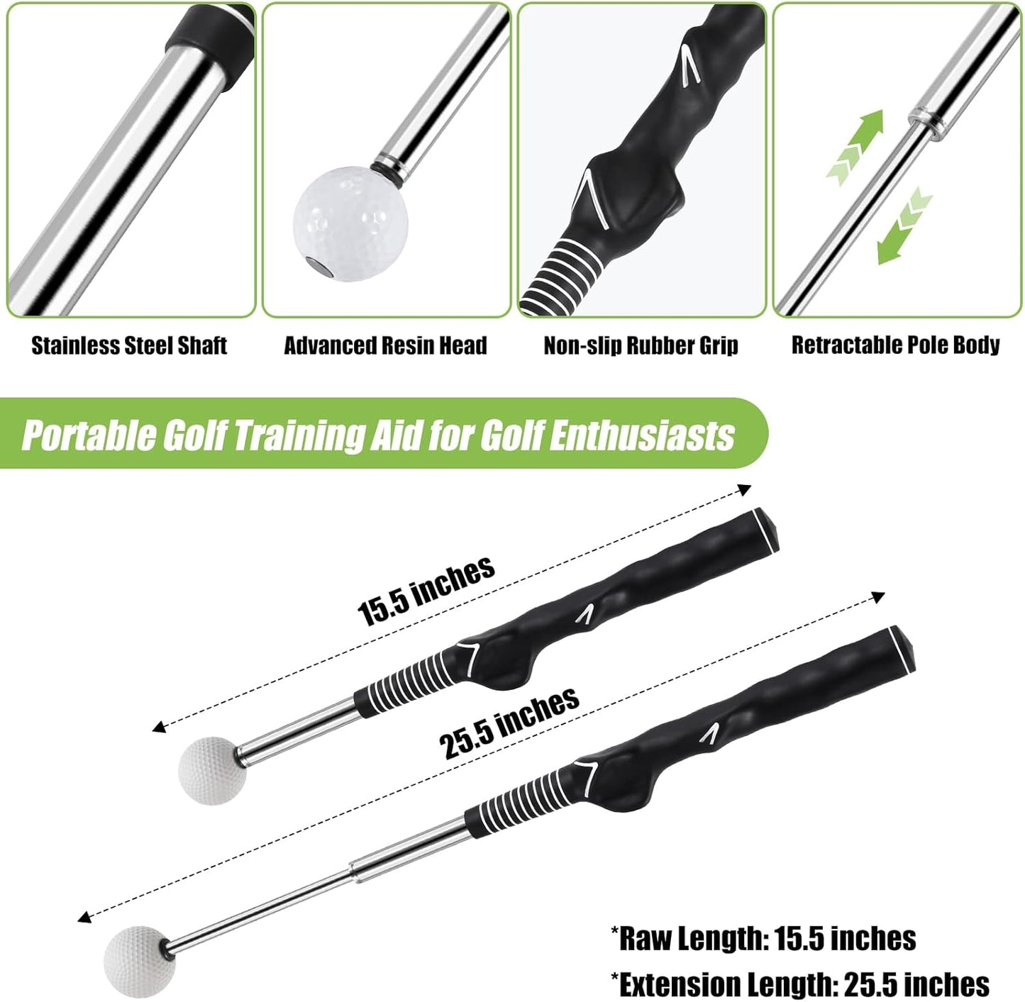 Retractable Golf Swing Trainer, Golf Grip Trainer and Golf Training Aid for Chipping Hitting