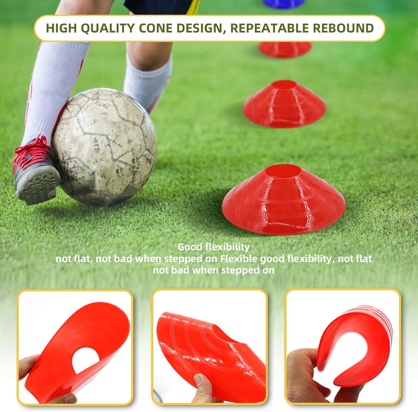 60/30 Pack Soccer Training Cones - Agility Cones with Carry Bag, Sturdy Disc Cones for Sports Training, Soccer, Football, Basketball, Indoor Outdoor Sports, Festive Events, Field Cone Markers