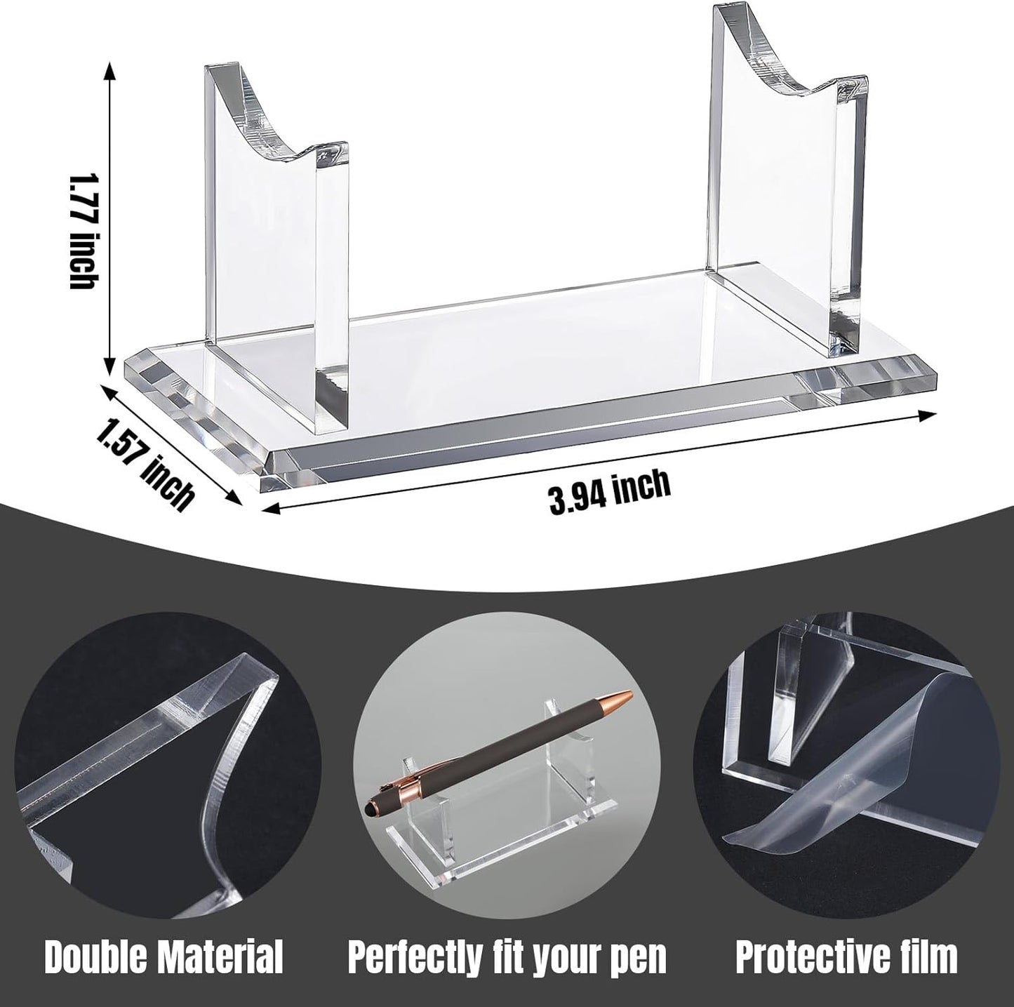 Eersida 4 Pcs Acrylic Pen Holder Display Stand Clear Fountain Pencil Makeup Brush Rack Plastic Horizontal Ballpoint Pen Display Organizer Desk for Home Office or Store Use