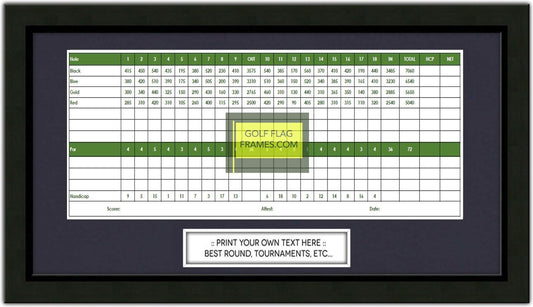 Custom Size Golf Scorecard Frame; Black Wood Frame 416, You choose Scorecard Size and Mat Color; scorecard and verbiage not included (Scorecard Size 4.5x12, Mat Color True Navy)