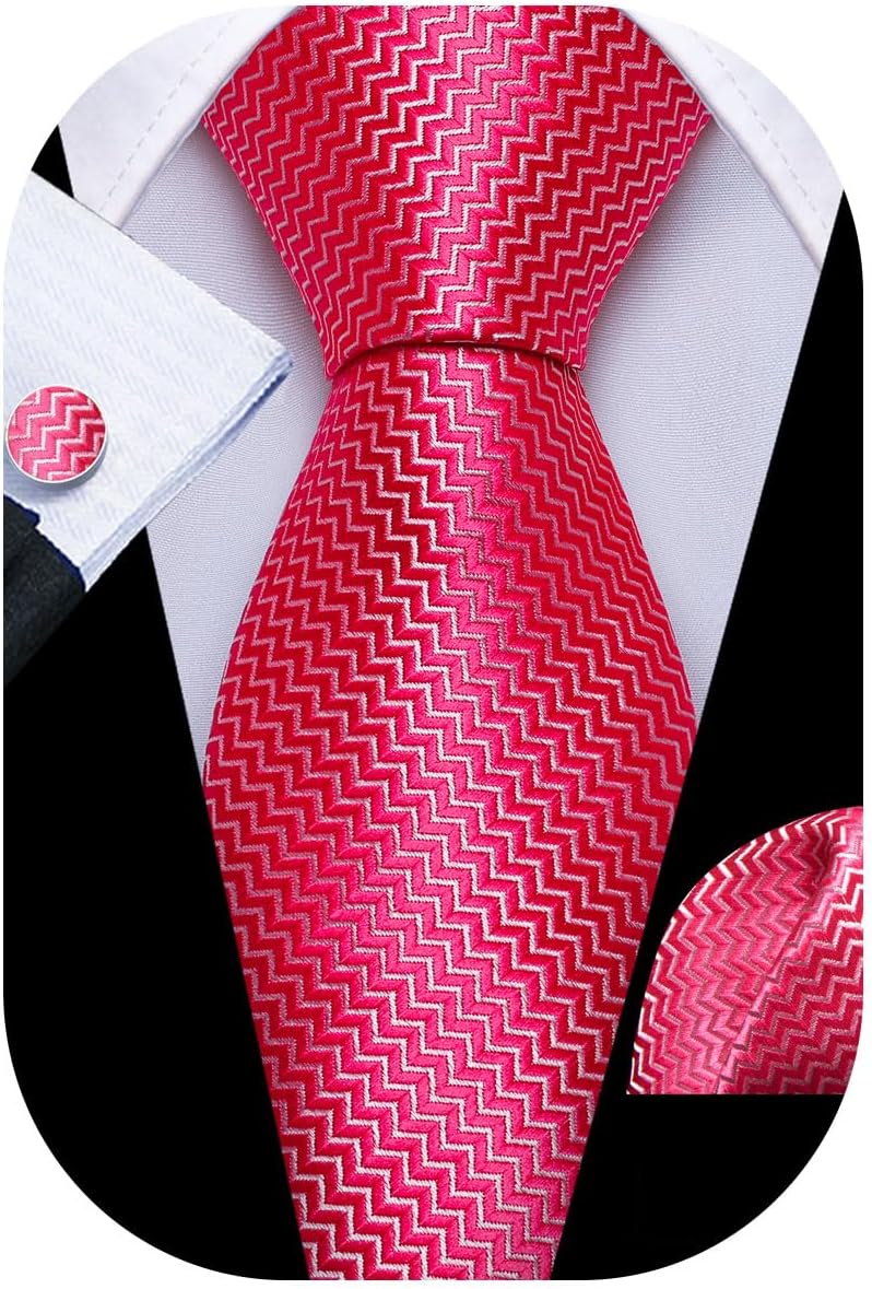 Barry.Wang Designer Classic Ties for Men Set Formal Pocket Square Cufflink Check Plaid