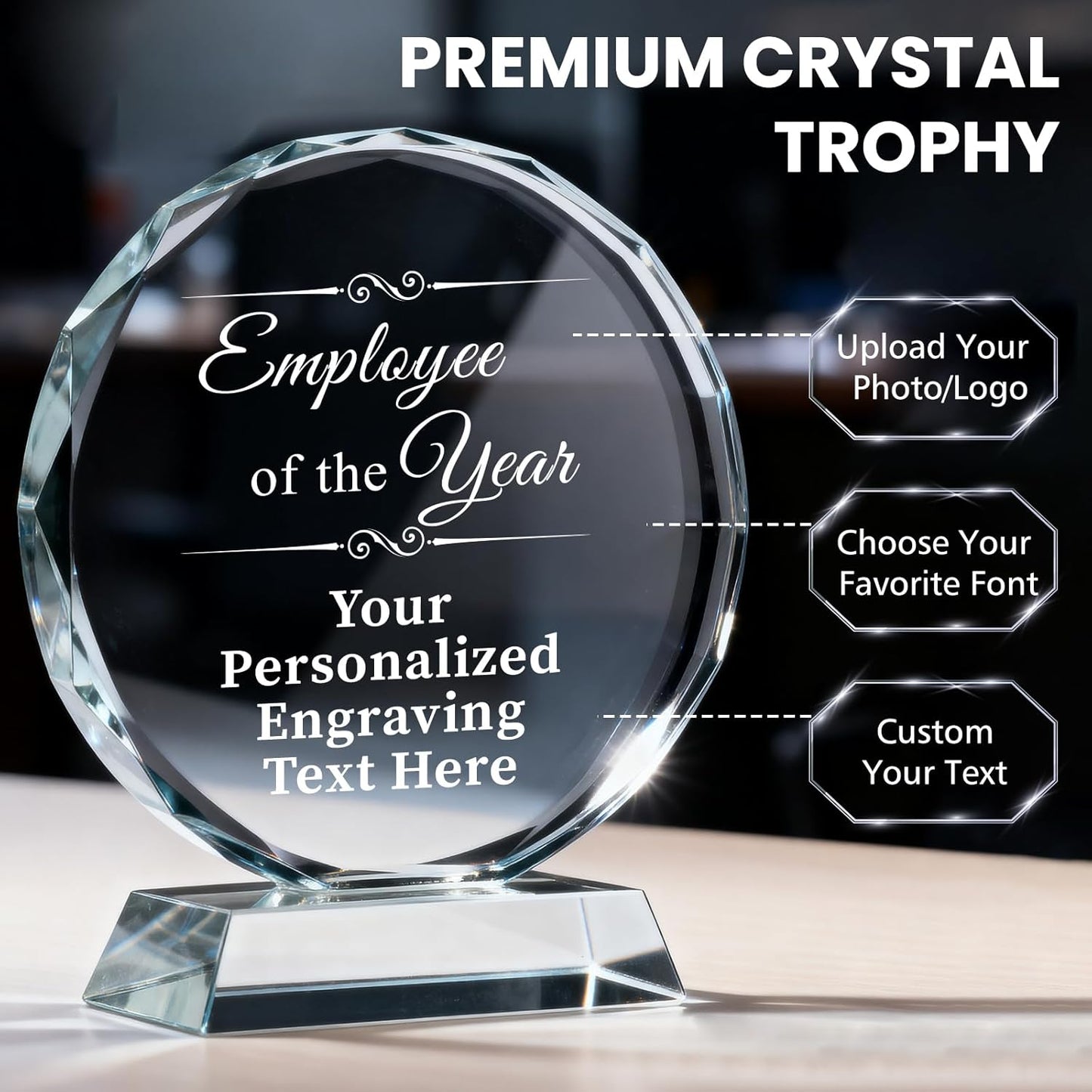 Personalized Trophy Award - Custom Crystal Awards and Trophies - Plaques Personalized Engraved - Thank You Gifts - Employee Appreciation Gifts for Cowokers, Recognition, Sports