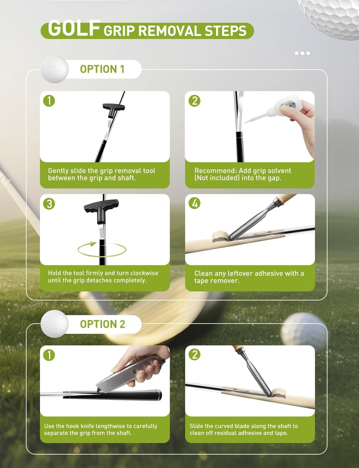 Golf Grip Tape Removal Tool Kit, Grip Remover Saver Perfect for Regripping Graphite and Golf Club Steel Shafts