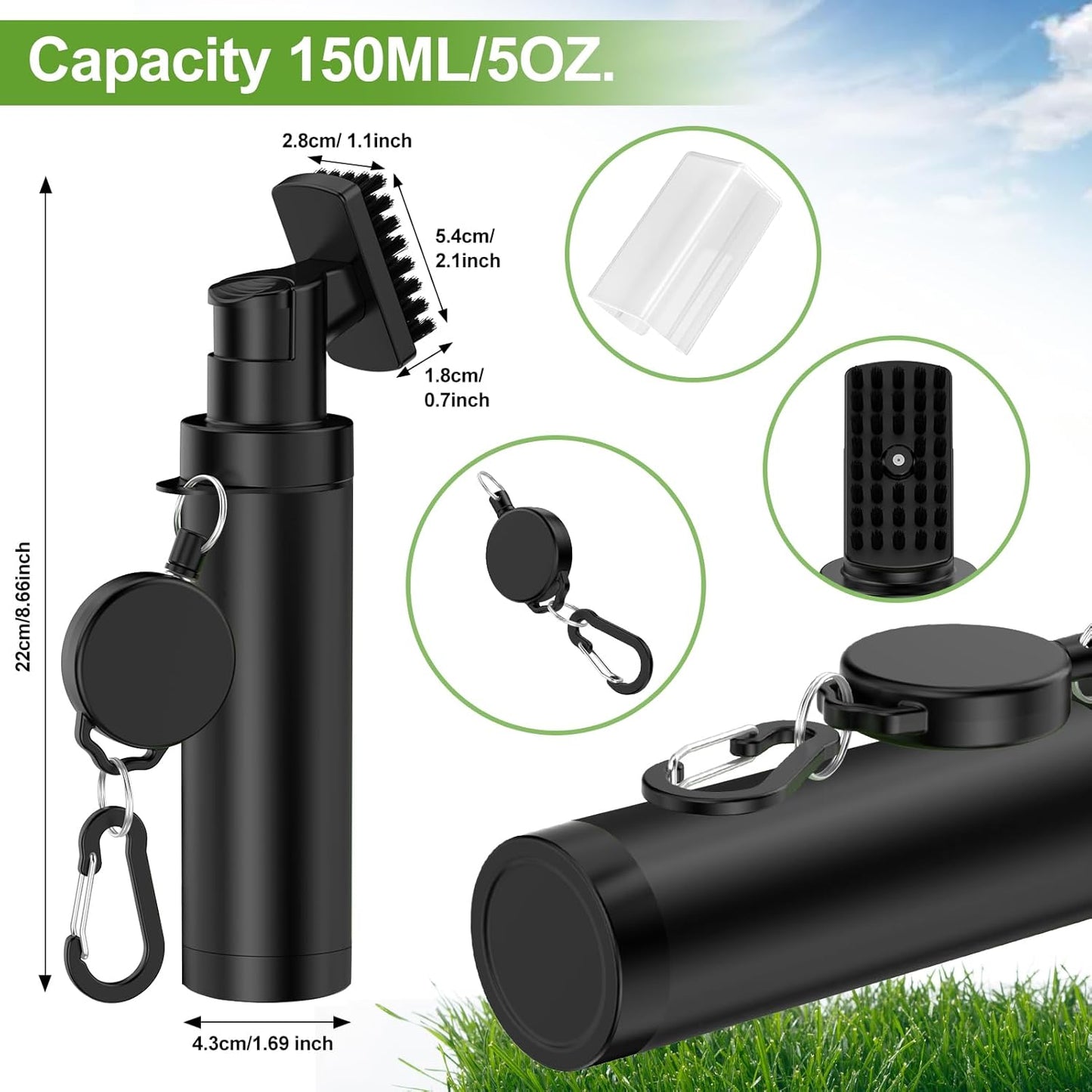 Premium Golf Club Cleaner Brush with Pressurized Water Sprayer – 5OZ Portable Club Brush for Quick Cleaning, Ideal Golf Accessories for Men – Caddy Splash Design