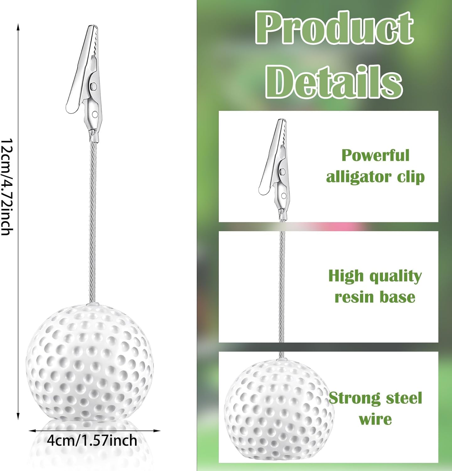 12pcs Golf Sports Ball Base Memo Clips with Alligator Clip, Resin Table Number Card Place Holders Photo Stand,Name Card Holder for for Office Menu Wedding Party Events Decoration