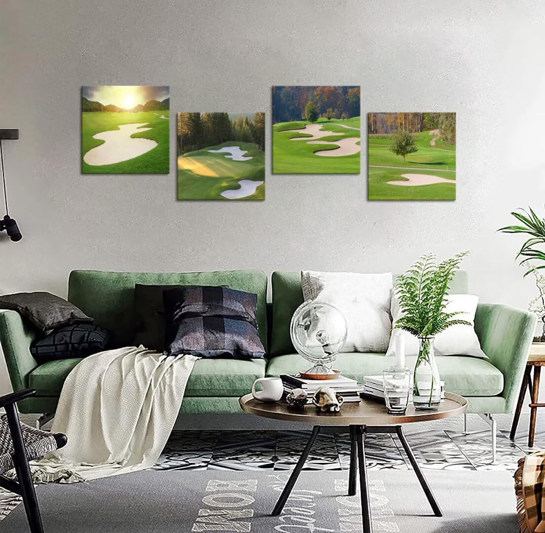 Pankila Golf Course Wall Art Sunrise Golf Landscape Canvas Prints Golf Wall Decor for Living Room Bedroom Bathroom Club Gym Home Decorations Painting Framed Artwork Ready to Hang (20''W x 20''H x 4)