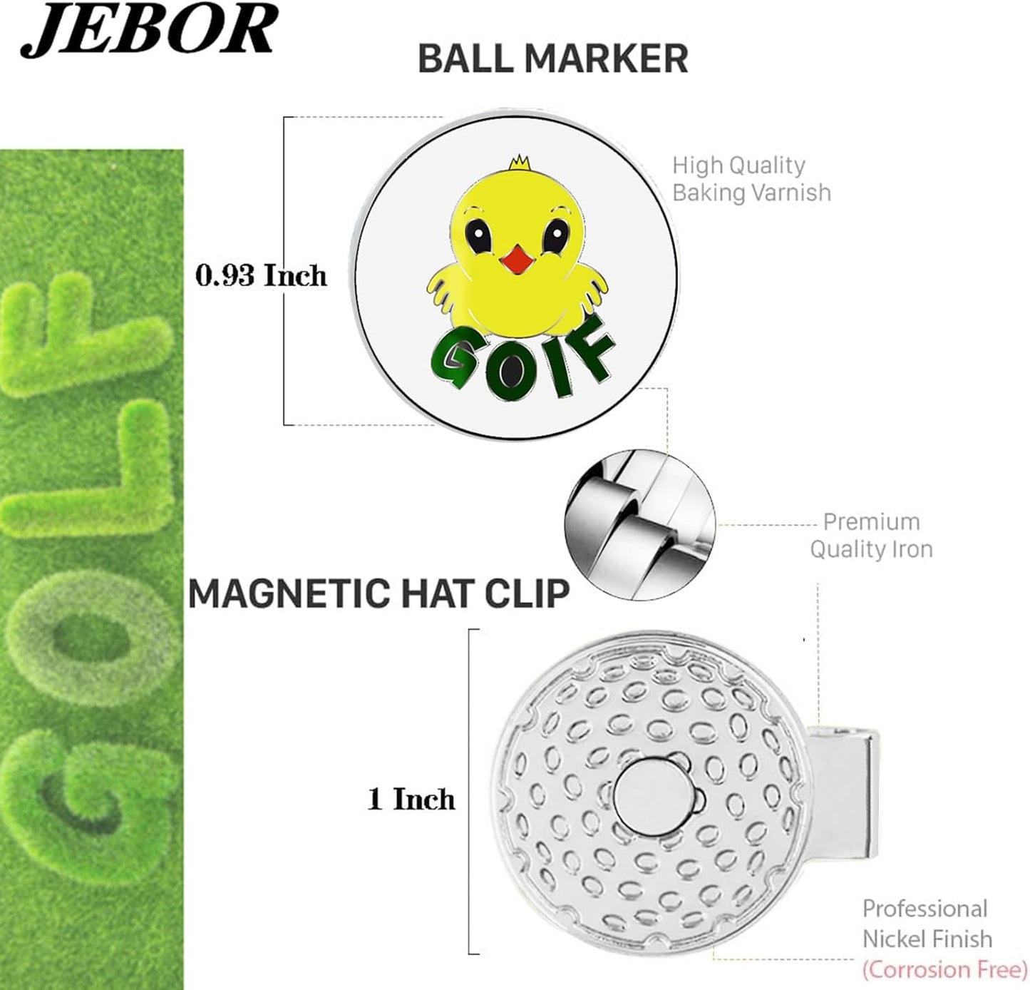 Jebor Golf Ball Markers with Hat Clips and Storage Box Value Sets for Men Women Golfer, Removable Attaches Easily to Golf Cap Premium Gifts Golf Ball Marker hat Clip