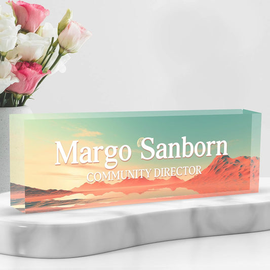 Personalized Name Plate for Desk Custom Acrylic Desk Name Plate Custom Employee Appreciation Gifts Office Gifts for Women, Men, Boss, Coworkers, Teacher, Nurse (Desert)