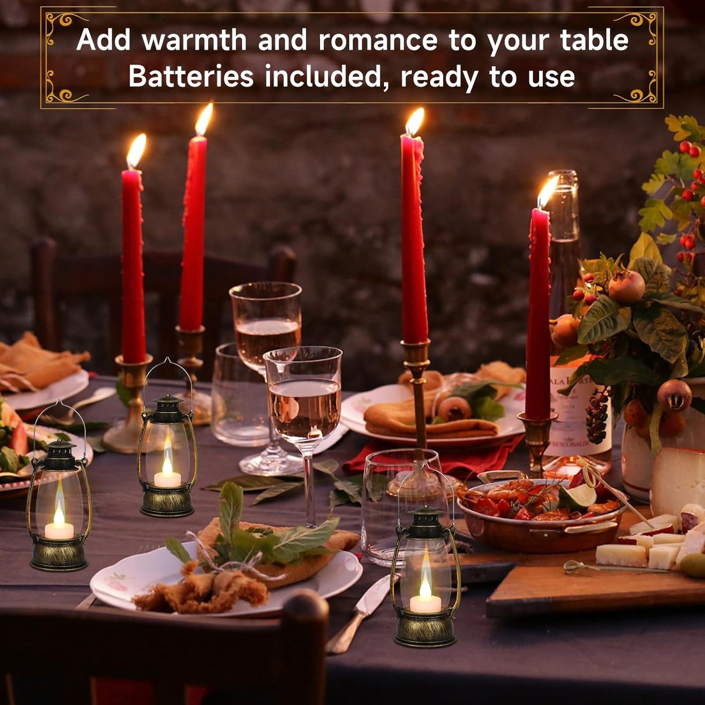 12Pcs Mini Lantern for Halloween Decor, 6Inch Small Lanterns for Western Garden Camping Party Decorations, Vintage Candleholders Table Centerpiece, Forest Christmas Wedding Decorations (Brass)