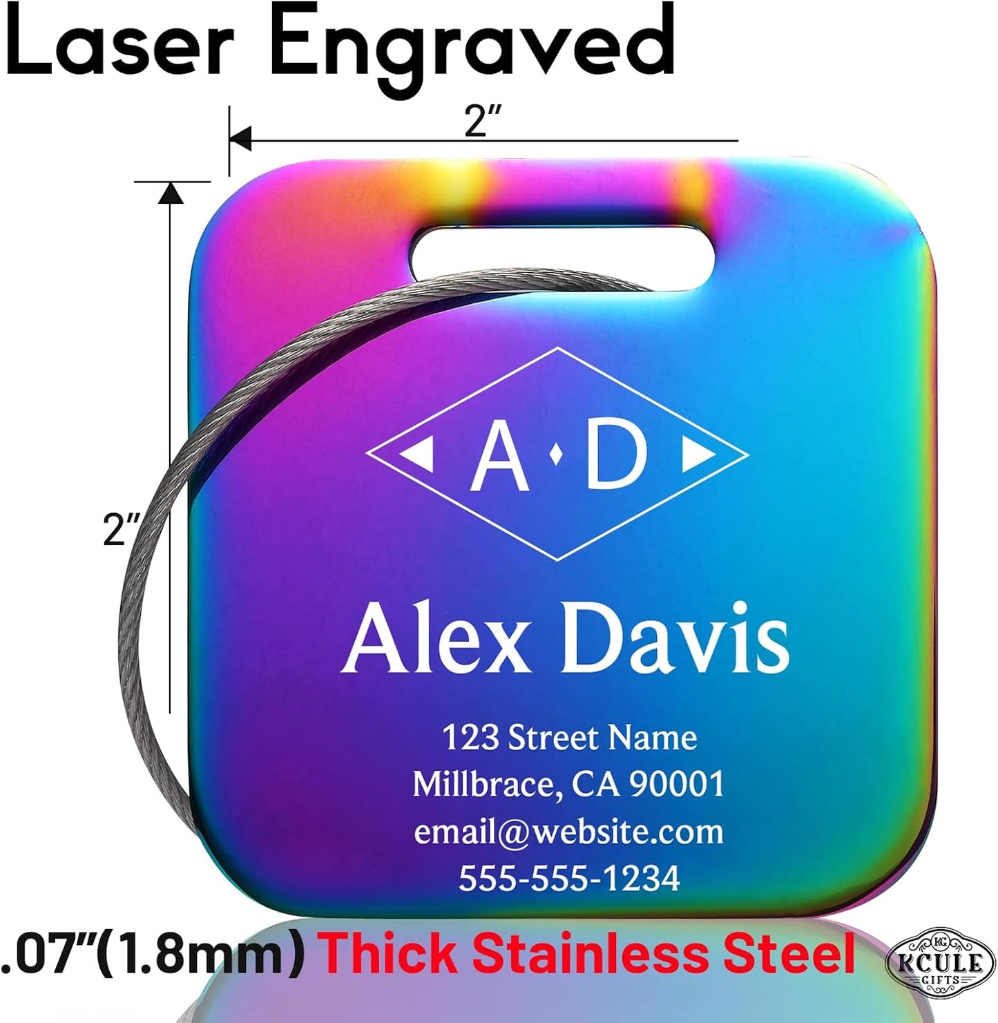 Personalized Luggage Tags for Suitcases - Stainless Steel Custom Luggage Tags for Backpacks & Bags, Sturdy, Waterproof & Heavy Duty (Rainbow/Square)