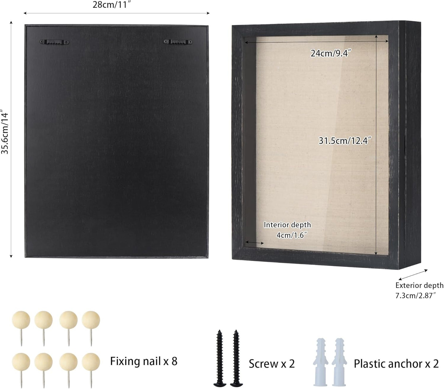 Love-KANKEI Shadow Box Frame 11x14 Shadow Box Display Case with Linen Back Rustic Wood Memory Box for Awards Medals Photos Pictures Gift Rustic Black