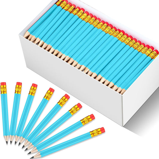 Outus 144 Pcs Mini Golf Pencils Bulk Half Pencils with Eraser #2 HB Pre Sharpened for Party Favors Office Supplies 4 Inch(Light Blue)