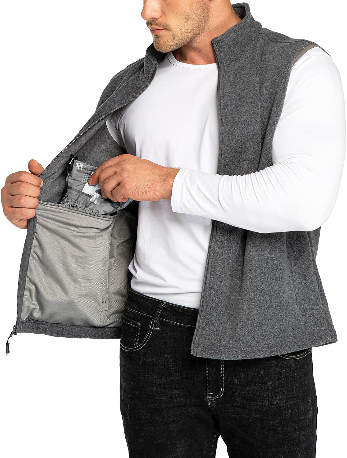 33,000ft Men's Fleece Vest, Lightweight Warm Zip Up Polar Vests Outerwear with Zipper Pockets, Sleeveless Jacket for Winter