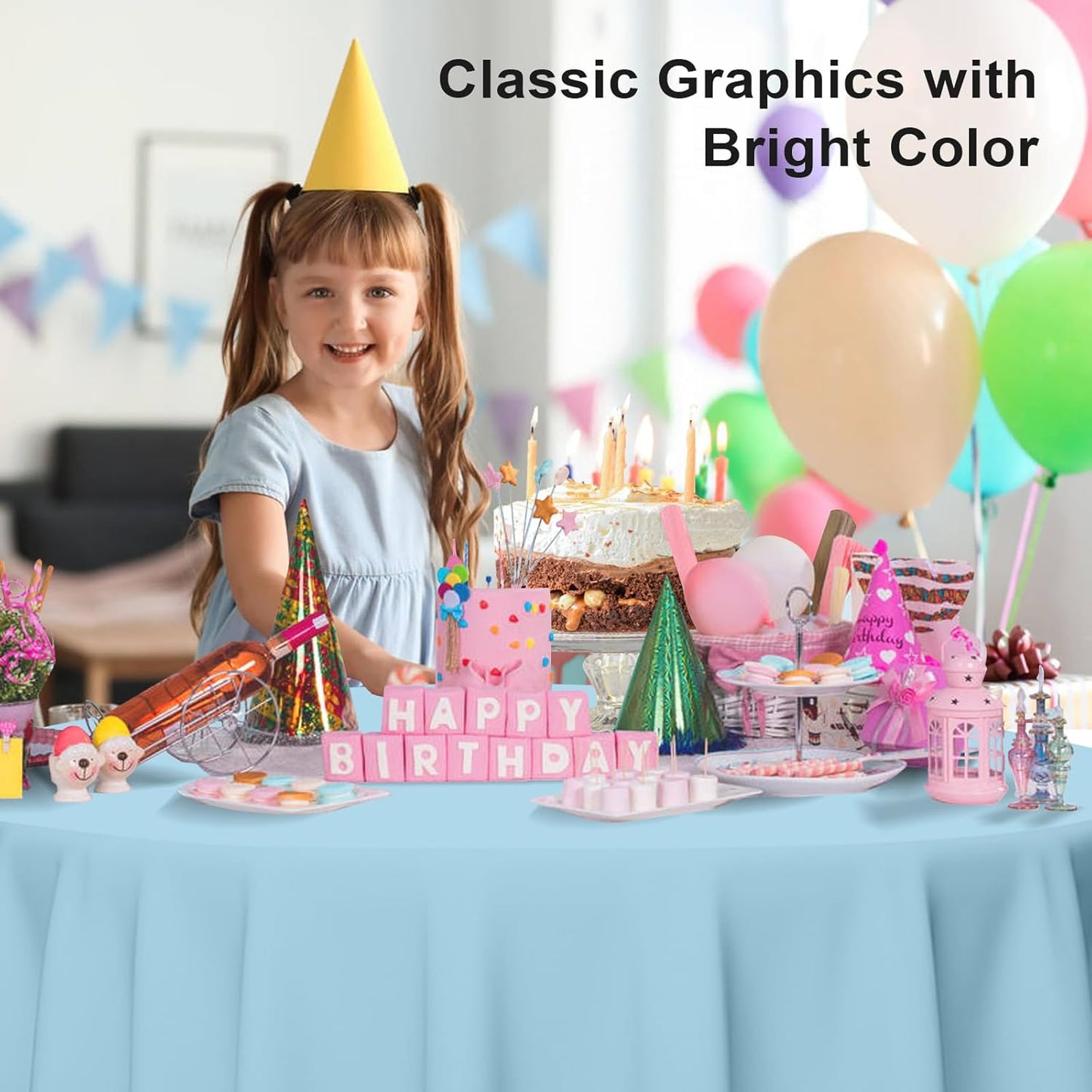 6 Pack Round Disposable Light Blue Tablecloth, Light Blue Plastic Table Cloths for Parties Disposable, 84x84 in Waterproof Camping Tablecloth for Birthday Party Baby Shower Picnic School