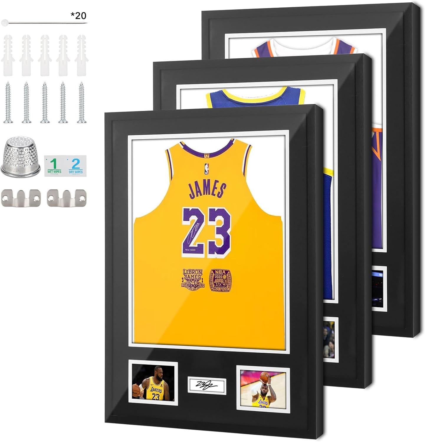 Nice C Jersey Frame Display Cases, Jersey Frame with Pictures Photos, Jersey Shadow Box Shirt Display Case, 98% UV Protection, Football Basketball Soccer (3 Pack)