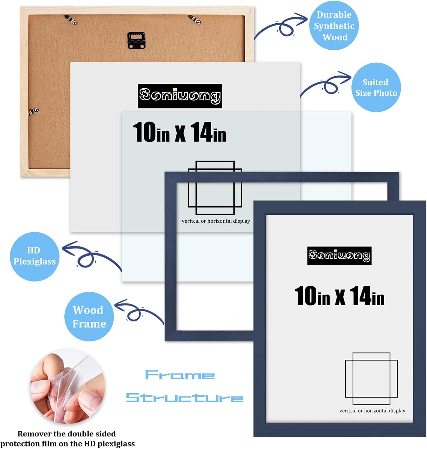 10x14 inch Wood Picture Frames for Wall Hanging,Diamond Painting Frames Rectangle Baby Scan Picture Frame for Family Walls Decoration,Anniversary,Wedding,Christmas,Halloween,Shower,Certificate (Jazz