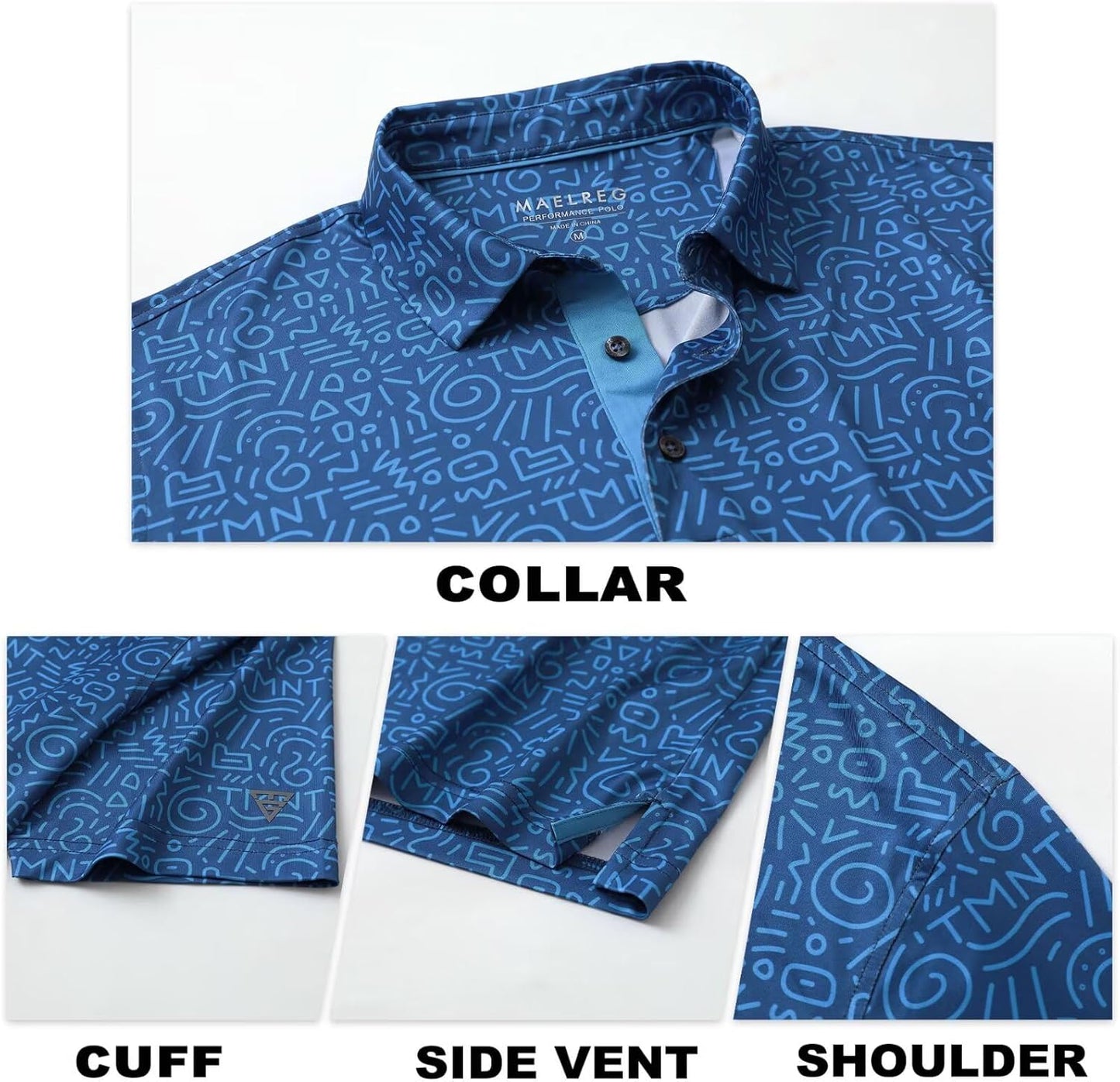 M MAELREG Mens Golf Shirt Short Sleeve Dry Fit Print Moisture Wicking Performance Patterns Collared Polo Shirt