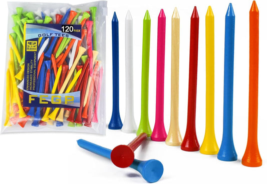 Golf Tees Professional Durable Natrual Wooden Golf Tees 3-1/4" -Pack of 120 Bulk, Multiple Colors Mix of Colours,Biodegradable Wood Golf Tees,Reduce Friction Side Spin More Stable 3-1/4 inch