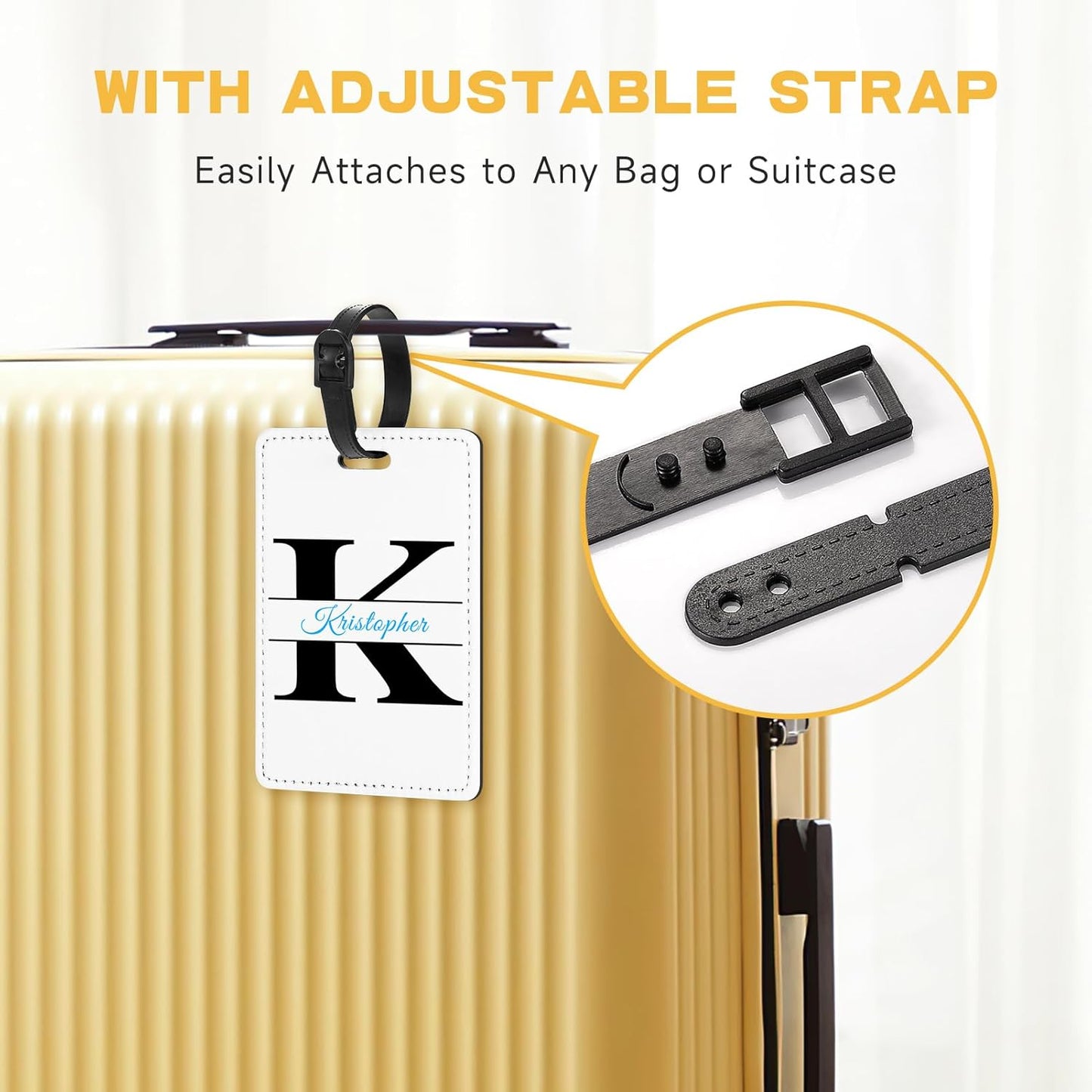 Personalized Leather Luggage Tags for Suitcase, Custom Golf Bag Tag Travel Labels Name Identifiers with Strap for Women Men Customized Your Own Text Photo Logo