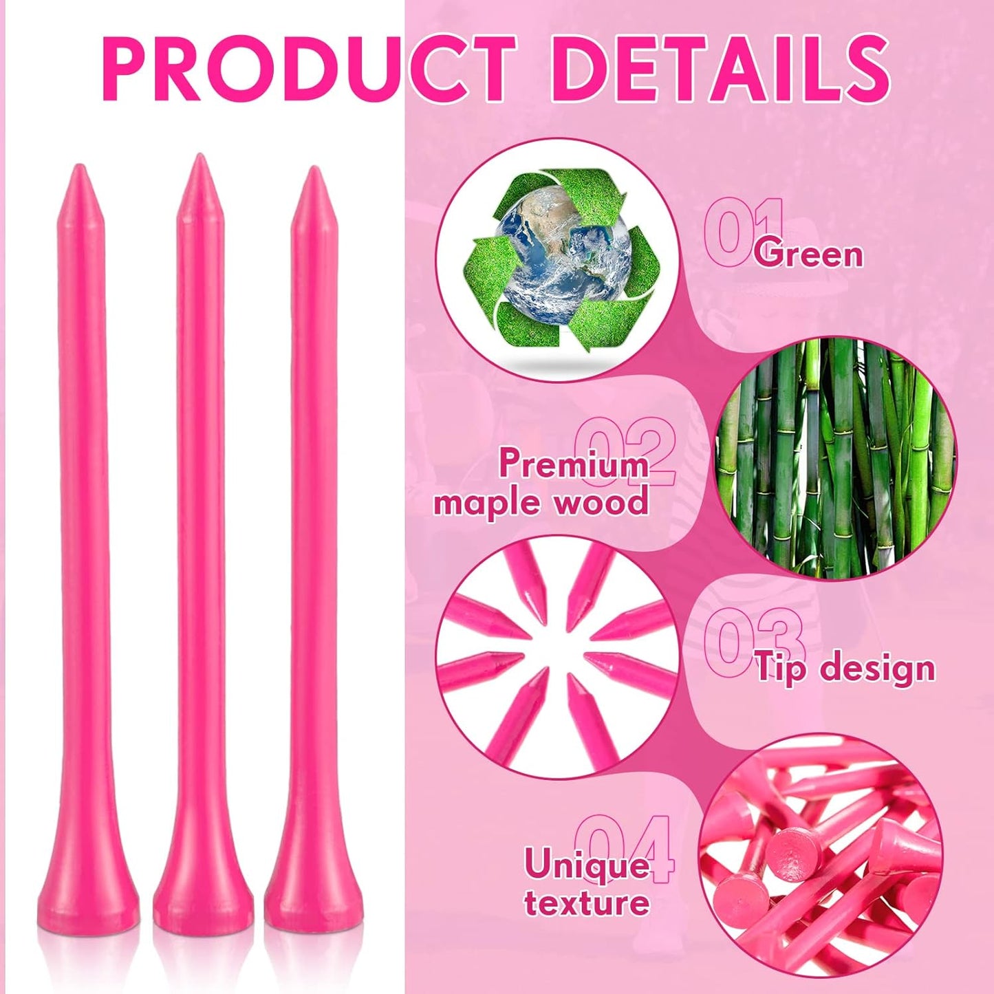 Jenaai 200 Pcs Golf Tees Bamboo Golf Tees Professional Golf Tees Bulk for Women Golf Club Accessories