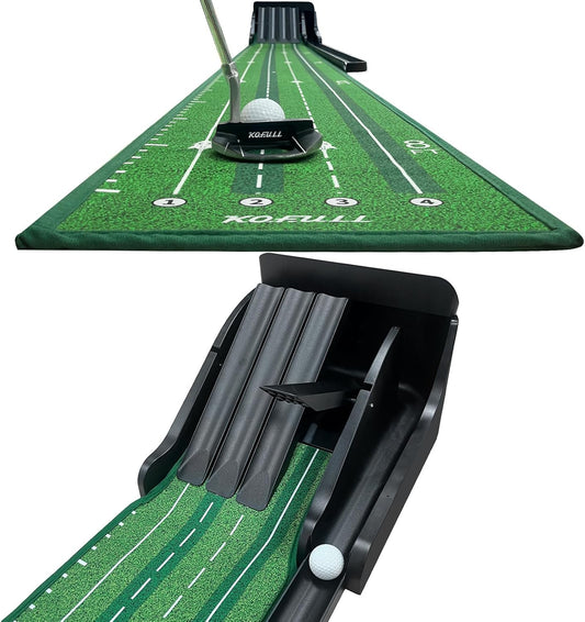 KOFULL Putting Green Mat, 4 Balance Boards Putting Mat, Greater Challenge and Fun, Golf Green Mat with Automatic Ball Return, Indoor & Outdoor Practice, Golf Gifts for Men