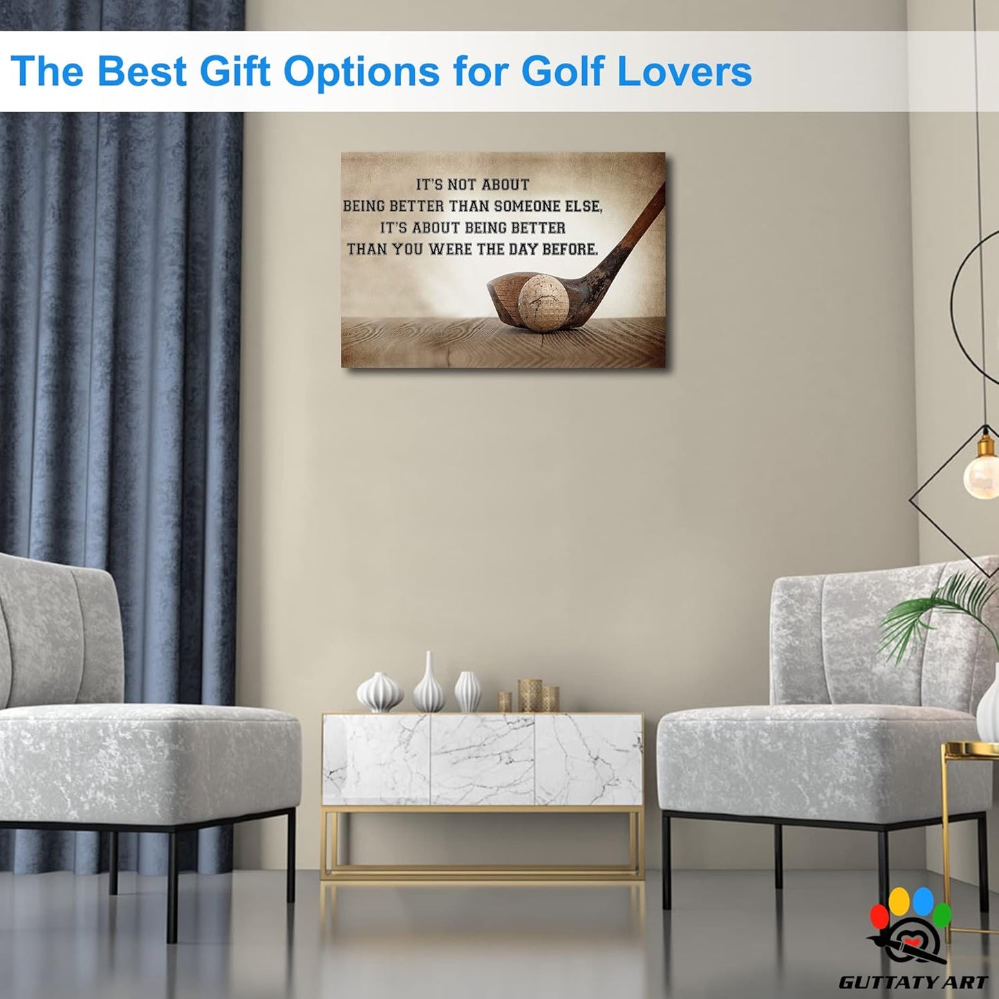 GUTTATY Golf Wall Art, Inspirational Quote Vintage Golf Pictures Posters Canvas Print Wall Decor for Golfer's Man Cave Home Ofice Ready to Hang (12x18 Inches)