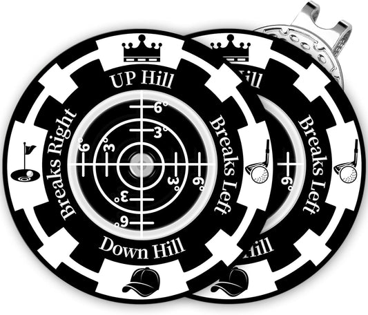 Golf Green Reader, 2 Pack Golf Ball Marker Hat Clip with High Precision Horizontal Bubble, Putting Training Aid Golf Accessories Tool Gift for Men Women