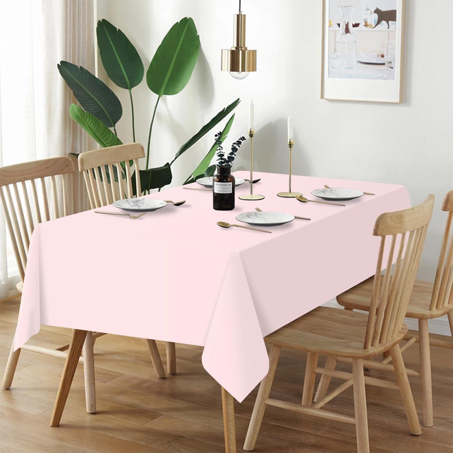 QIKSION Plastic Table Cloth Disposable 2 Pack, 54 x 108 Inch Tablecloths for Rectangle Tables, Pink Plastic Table Cover