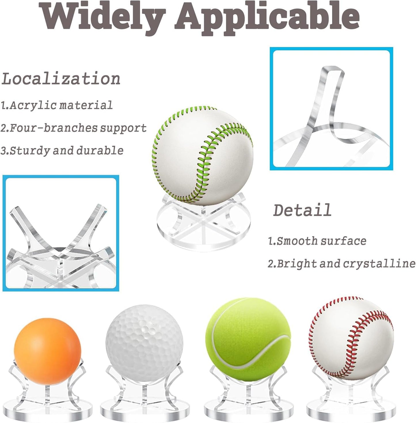 2Pcs Acrylic Baseball Holder Display Case Display for Balls Suitable for Baseball, Golf Softball, Tennis Ball Spheres, Thanksgiving Pumpkin Ball, Wooden Eggs Clear Baseball Stand