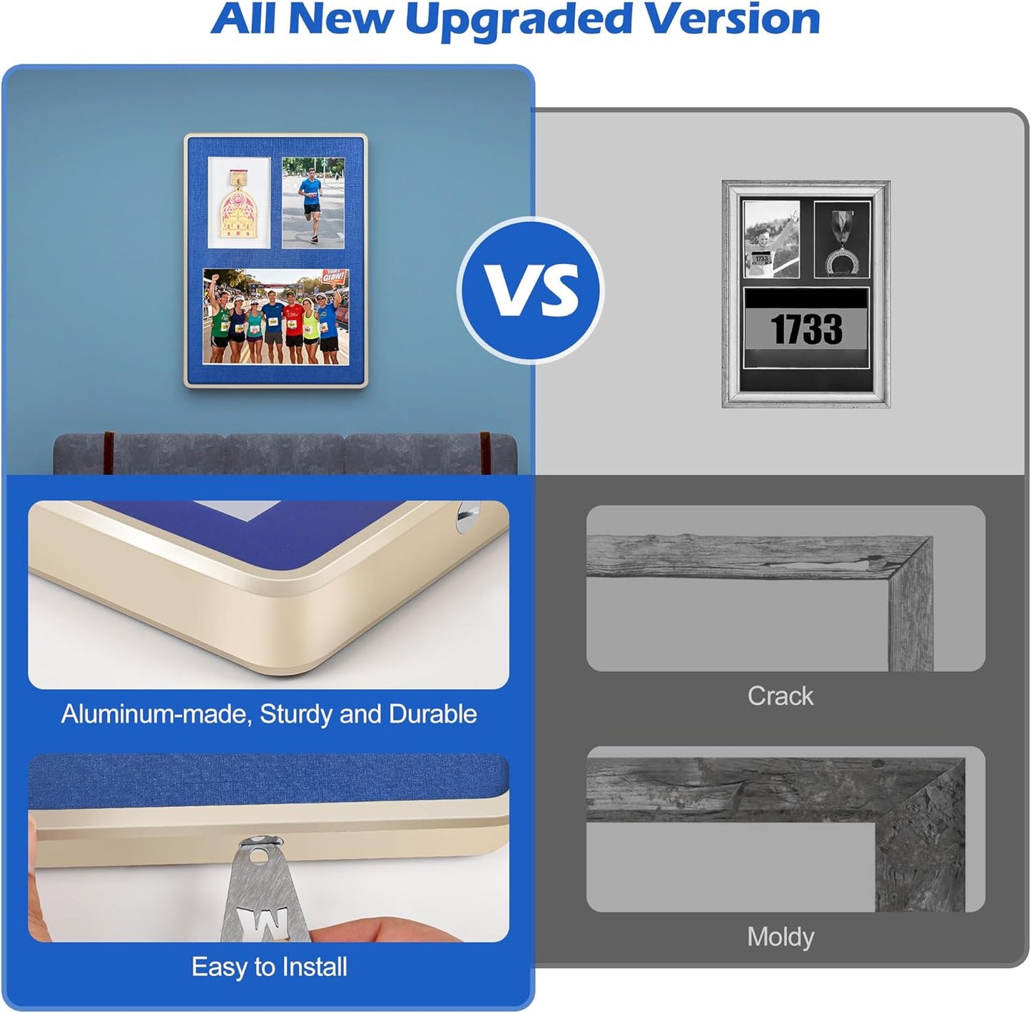 2-in-1 Shadow Box Display -Single Medal,Race Bibs & Photo Display Frame Case, Perfect for Marathon, Race Winner, Soccer, Football, Gymnastics & All Sports Memorabilia(A4 Size)