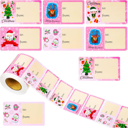 Outus 500 Pieces Christmas Tags Self Adhesive Gift Tags for Xmas Presents Christmas Name Labels Stickers for Wrapping Paper Festival Birthday Holiday Decor(Simple Style,2.76 x 1.57 Inch)