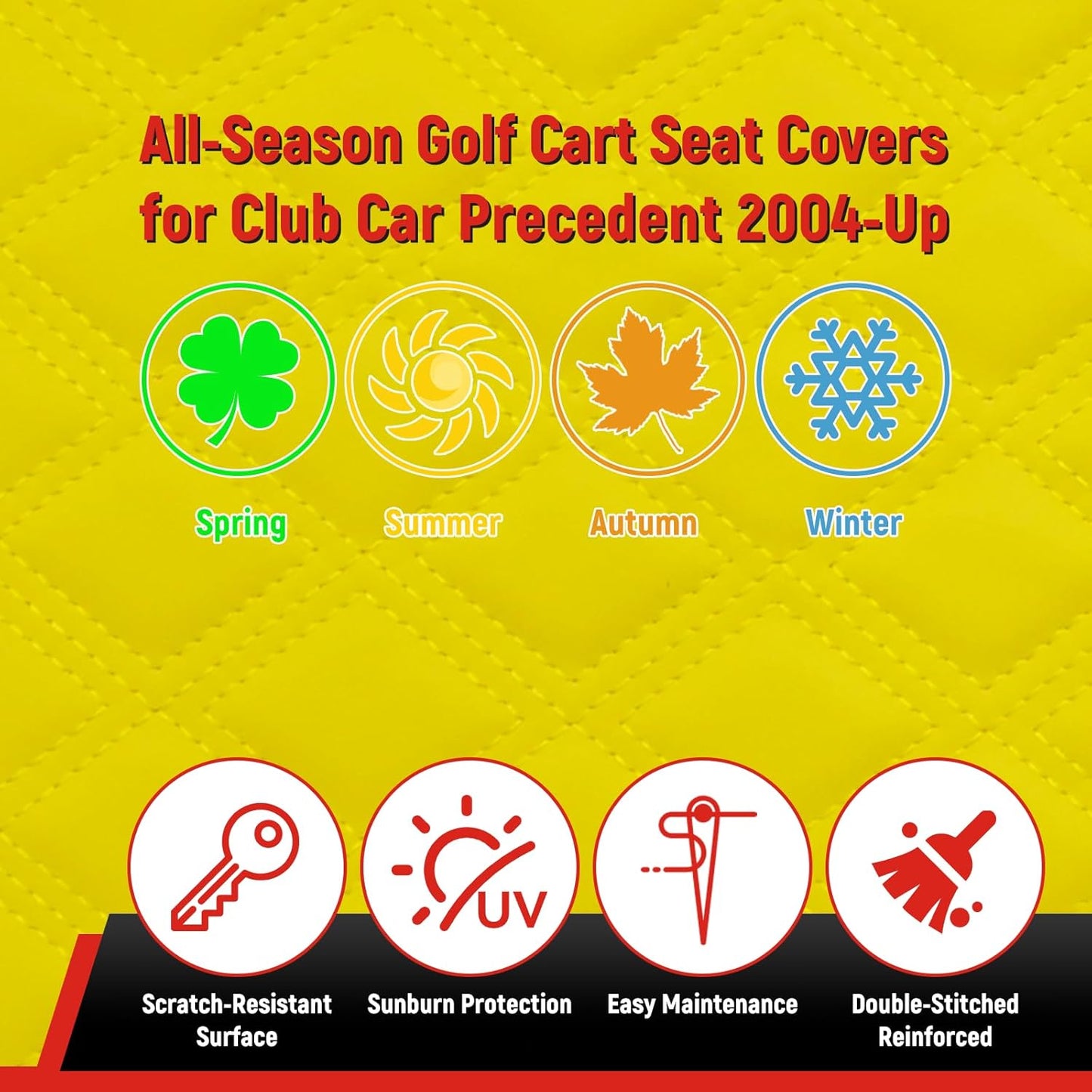 Golf Cart Seat Covers for EZGO TXT 1994-2013 Front OEM Universal Seat Cushion, Marine Grade Vinyl Leather EZGO TXT Seat Covers/Easy to Install-Yellow (2PCS)