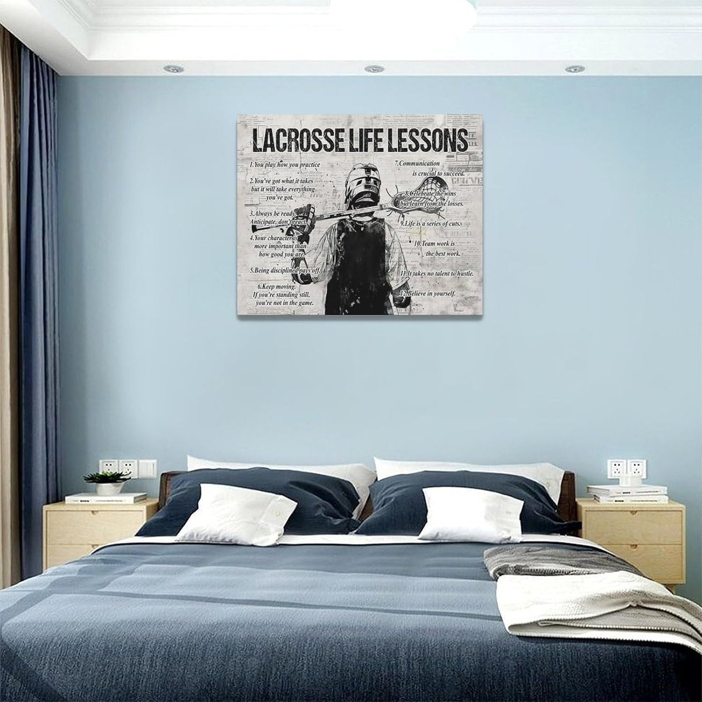 Lacrosse Sports Wall Art Lacrosse Life Lessons Wall Decor Lacrosse Sign Retro Poster Boy Men Room Motivational Decorations Canvas Print Painting Artwork For Bedroom Bathroom Living Room 20"x16"